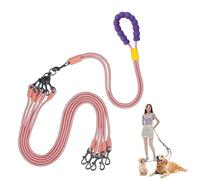 Double Dog Leash No Tangle, Adjustable Split Leads Five Pet Walking Leash with Comfortable Padded Handle for Five Dogs, Hands - Free Five Leashes for Small/Medium Pets (Pink, Five Leashes)