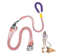 Double Dog Leash No Tangle, Adjustable Split Leads Four Pet Walking Leash with Comfortable Padded Handle for Four Dogs, Hands - Free Dual Leashes for Small/Medium Pets (Pink, Four Leashes)