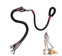 Double Dog Leash No Tangle, Adjustable Split Leads Four Pet Walking Leash with Comfortable Padded Handle for Four Dogs, Hands - Free Dual Leashes for Small/Medium Pets (Black, Four Leashes)