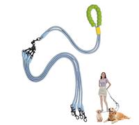 Double Dog Leash No Tangle, Adjustable Split Leads Four Pet Walking Leash with Comfortable Padded Handle for Four Dogs, Hands - Free Dual Leashes for Small/Medium Pets (Blue, Four Leashes)