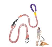 Double Dog Leash No Tangle, Adjustable Split Leads Three Pet Walking Leash with Comfortable Padded Handle for Three Dogs, Hands - Free Three Leashes for Small/Medium Pets (Pink, Three Leashes)