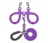 Double Dog Leash with Bungee Coupler, Tangle-Free Swivel, Shock-Absorbing No-Pull, Reflective Stitching for Night Walks, Foam Handle Grip, Multi-Functional for One or Two Dogs (Purple)