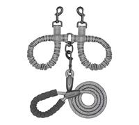 Double Dog Leash with Bungee Coupler, Tangle-Free Swivel, Shock-Absorbing No-Pull, Reflective Stitching for Night Walks, Foam Handle Grip, Multi-Functional for One or Two Dogs (Grey)