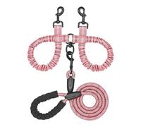 Double Dog Leash with Bungee Coupler, Tangle-Free Swivel, Shock-Absorbing No-Pull, Reflective Stitching for Night Walks, Foam Handle Grip, Multi-Functional for One or Two Dogs (Pink)
