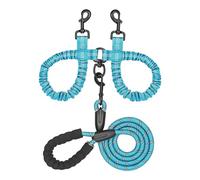 Double Dog Leash with Bungee Coupler, Tangle-Free Swivel, Shock-Absorbing No-Pull, Reflective Stitching for Night Walks, Foam Handle Grip, Multi-Functional for One or Two Dogs (Light Blue)