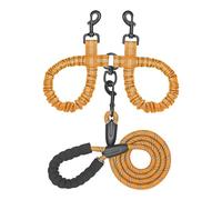 Double Dog Leash with Bungee Coupler, Tangle-Free Swivel, Shock-Absorbing No-Pull, Reflective Stitching for Night Walks, Foam Handle Grip, Multi-Functional for One or Two Dogs (Orange)