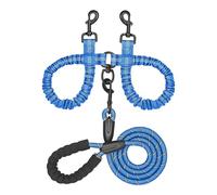 Double Dog Leash with Bungee Coupler, Tangle-Free Swivel, Shock-Absorbing No-Pull, Reflective Stitching for Night Walks, Foam Handle Grip, Multi-Functional for One or Two Dogs (Dark Blue)