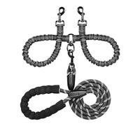 Double Dog Leash with Bungee Coupler, Tangle-Free Swivel, Shock-Absorbing No-Pull, Reflective Stitching for Night Walks, Foam Handle Grip, Multi-Functional for One or Two Dogs (Black)