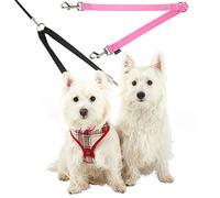 Double Dog Pet Lead Leash Splitter Coupler with Clip for Collar Harness (Pink)