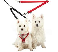 Double Dog Pet Lead Leash Splitter Coupler with Clip for Collar Harness (Red)