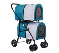 Double Dog Pram Pet Gear 2 Layers Pet Cat Stroller Travel Carrier 4 Wheel Pet Stroller Pushchair Lightweight Pet Strollers for Dogs and Cats, Great for Twin or Multiple