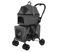 Double Dog Pram Pet Stroller Breathable Travel Carrier, Pet Gear 4 Wheel Pet Dog Stroller Pushchair Lightweight Pet Strollers for Dogs and Cats, Great for Twin Or Multiple(Gray a)