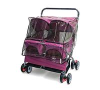 Double Dog Pram Pet Stroller for Medium Dogs, Dog Pushchai Two-Seater Pet Strollers for Dogs Cats and More, Lightweight Pet Carrier Folding Dog Travel Prams Pushchairs(Rose Red with Rain Cover)
