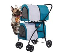 Double Dog Pram Stroller, 2 Layers Pet Cat Dog Stroller Travel Carrier 4 Wheel Pet Stroller Pushchair Lightweight Pet Strollers for Dogs and Cats, Great for Twin or Multiple
