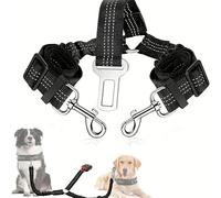 Double Dog Seat Belt, 70cm Adjustable Elastic Dog Car Harness Seatbelt Nylon with Anti-Shock Bungee Buffer, 2-in-1 Heavy Duty Dog Seat Belts for Cars UK, Pet Safety Restraint for Travel & Daily Use