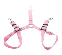 Double Dog Seat Belt,Adjustable 2-in-1 Dog Car Harness Seatbelt with Anti-Shock Bungee Buffer,No-Tangle Car Headrest Restraint,Heavy Duty Reflective Pet Safety Belts Clip,Pet Harness for Cars (Pink)