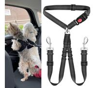 Double Dog Seat Belt, Adjustable Dog Seatbelt with Elastic Bungee Buffer, Nylon Reflective No Tangle Y Shape Two Dog Harness Seat Belt Splitter for Pets Car Trip
