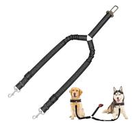 Double Dog Seat Belt, Dog Seat Belts for Cars with Reflective Strips, 2-in-1 Car Harness Seatbelt for Safe Travel, Adjustable Dog Seat Belt Clip for Multiple Pets