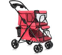 Double Dog Stroller Double Layer Pet Travel Stroller Can Folded Big Space Pushchair Pram Jogger Buggy with 4 Wheels for Dog Cat Suitable for 20kg Pet Travel Stroller