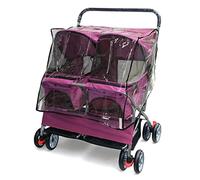 Double Dog Stroller Easy Walk Folding Travel Carriage for Pets & Cats - Black, Purple - with Rain Cover (Purple)