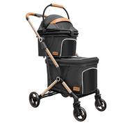 Double Dog Stroller for Small Dogs - 4 Wheels Medium Dog Jogger Stroller Detachable Cat Carriage, Storage Basket and One-Button Folding Frame for Pets Walk