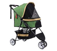 Double Dog Stroller Pet Travel Stroller Cat Dog Pushchair Frosted Steel Pipe Trolley Puppy Carrier Three Wheels Tear Resistant Nylon Mesh Load 20kg Pet (Black) (Green)