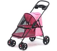 Double Dog Stroller Pet Travel Stroller Foldable Four-Wheeled Trolley Suspension Commutation Cat and Dog Cart Large (D)