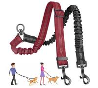 Double Dog Walker, Two Dog Lead, 2 in 1 Upgraded Double Dogs Leashes, Adjustable Heavy Duty Leash for Pets, Shock Absorbing Bungee No Tangle Leash Coupler Walking Training Lead for 2 Dogs (RED)