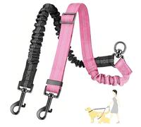 Double Dog Walker, Two Dog Lead, 2 in 1 Upgraded Double Dogs Leashes, Adjustable Heavy Duty Leash for Pets, Shock Absorbing Bungee No Tangle Leash Coupler Walking Training Lead for 2 Dogs (PINK)