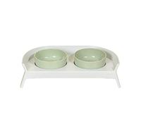 Double Dog Water Food Bowls Elevated Neck Protection Pet 2.8in Double Bowl No Slip Non Spill for Cats Medium Dogs Big Face Pets (Green Grey)