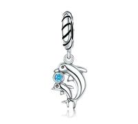 Double Dolphin Charm 925 Sterling Silver Animal Charm Love Charm Anniversary Charm for Pandora Charm Bracelet