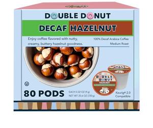 Double Donut Coffee Double Donut Flavored Decaffeinated Coffee, Hazelnut, Decaf Coffee Capsules for Keurig K Cup Machines, 80 Count (Pack of 1)