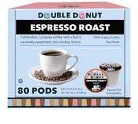 Double Donut Dark Roast Coffee Pods, Espresso Roast, Strong Coffee in Recyclable Single Serving Coffee Capsules for Keurig Coffee Maker, 80 Pieces