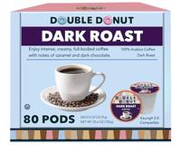 Double Donut Dark Roast Coffee Pods, Extra Bold Blend Coffee, Single Serve Coffee For Keurig K Cups Machines, Dark Roast Coffee in Recyclable Pods, 80 Count