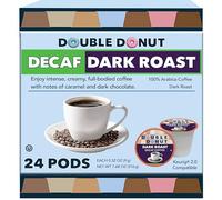 Double Donut Decaf Dark Roast Coffee Pods, Extra Bold Blend Coffee, Single Serve Coffee For Keurig K Cups Machines, Decaf Dark Roast Coffee in Recyclable Capsules, Pack of 24