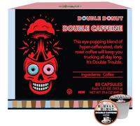 Double Donut High Caffeine Coffee Pods, Extra Strong Double Caffeine Coffee Cups for Keurig K Cup Brewer Machines Single Serve Dark Roast Coffee, 80 Count