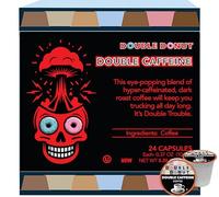 Double Donut High Caffeine Coffee Pods, Extra Strong Double Caffeine Coffee Cups for Keurig K Cup Brewing Machines, Single Portion, Dark Roasted Coffee, Pack of 24