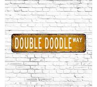 Double Doodle Metal Street Sign Rustic Pet Metal Wall Art Aluminum Outdoor Animal Lover Gift Decorative Vintage Rustic Retro Wall Decor Funny Metal Tin Sign for Entryway Front Door Office 4x18in