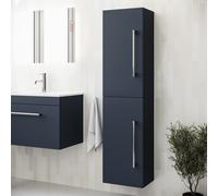 Double Door Blue Wall Mounted Tall Bathroom Cabinet with Chrome Handles 350 x 1400mm - Ashford