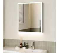 Double Door Chrome Mirrored Bathroom Cabinet with Lights Bluetooth & Demister 600 x 700mm - Ursa