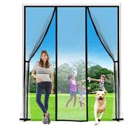 Double Door Left Right Opening Fiberglass Net Magnetic Fly Screen Balcony Door Insect Protection Fly Curtain No Drilling with Self-Adhesive Magic Tape Tape (120x205cm,Black)