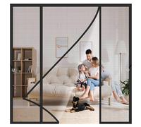 Double Door Magnetic Curtain 175x215cm Damage-Free mounting with Strong Adhesive Strips for Elegant French Doors Leading to patios and Balconies Black
