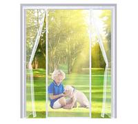 Double Door Magnetic Fly Screen Door 155x200cm,Anti Mosquito Mesh Fly Curtain with Powerful Magnets, Easy to Install Without Drilling,Keep Fly Bug Out,for Children's Room/Patio/Balcony,White