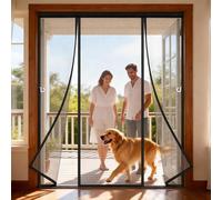 Double Door Magnetic Fly Screen with Stay Open Hooks Heavy Duty Bug Mesh Curtain with Powerful Magnets and Full Frame Hook&Loop Flyscreen French Doors Automatically Closes-Black||350x250cm(138x98in)