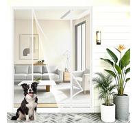 Double Door Screen Magnetic 155x210cm Double Door Nets Anti Mosquito Hands Free Close Automatically with Bottom Weight Bar Opening for Maximum Convenience White