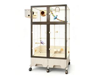 Double-Door Transparent No-Mess Bird Cage W/Seed Guard Large For Parrots