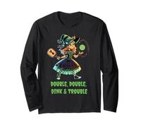 Double Double Dink Trouble Funny Witch Pickleball Halloween Long Sleeve T-Shirt