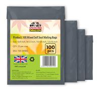 Double Dragon 100-Pack 4 Size (4x9/9x12/10x14/12x16 inches, 25 Each) Self-Seal Grey Poly Mailer Bags | Strong, Waterproof, Tamper-Proof Polythene Packaging for Clothes, Parcels (Also for Storage)