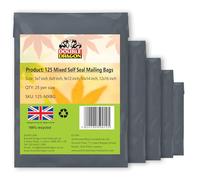 Double Dragon 125 Mixed Size Self-Seal Mailer Bags | Tamper-Proof Plastic Packaging for Mailing, Postage, Shipping & Delivery | Grey (5 Sizes | Small to Large | 25 Each)