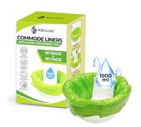 Double Dragon 50 Commode Liners with 50 Absorbent Pads | Disposable Toilet Bags for Bedside Commodes, Camping & Portable Toilets | Leak-Proof, Odor Control, Fresh Aroma, Easy Drawstring Closure